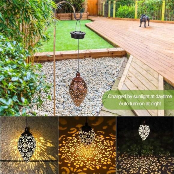 Hanging Solar Lights Solar Lantern LED Garden Lights Metal Lamp Waterproof - Picture 3 of 7